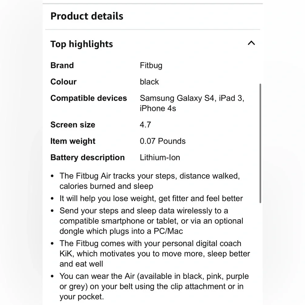 Fitbug Black Fitness Tracker